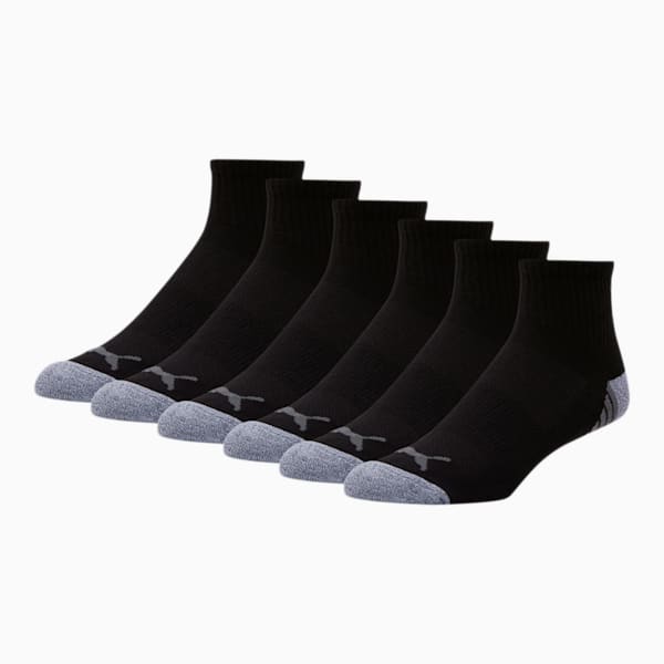 Men's Quarter Crew Wordmark Socks [6 Pack], BLACK / GREY, extralarge